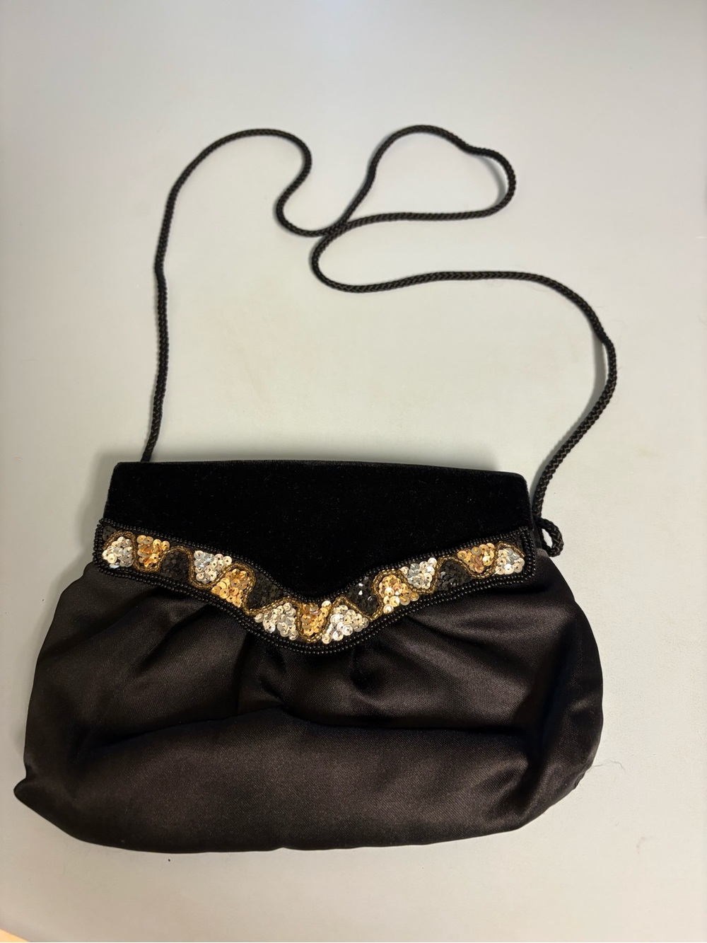 Vintage Neiman Marcus Black Satin Beaded Evening Bag